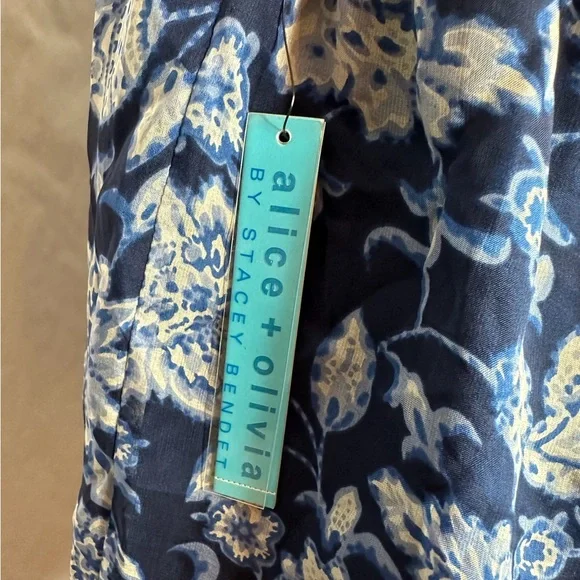 NWT Alice + Olivia Blue White Paisley Floral Silk Halter Y2K Top Blouse Medium - Picture 8 of 16